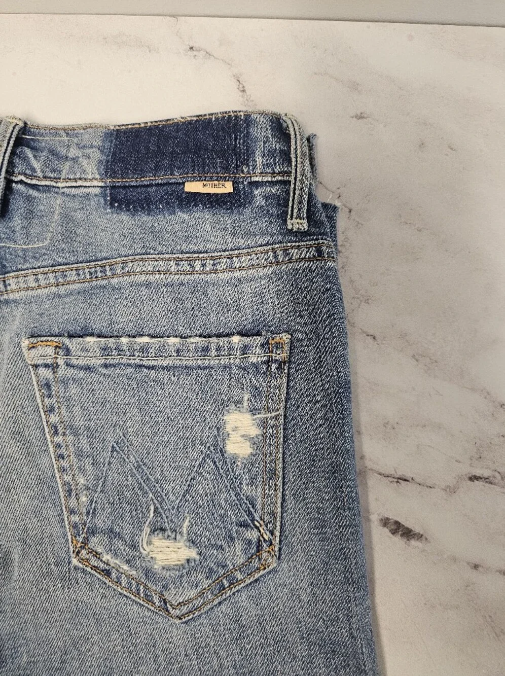 MOTHER The Insider Crop Step Fray‎ Distressed High Straight Leg Blue Jeans 24